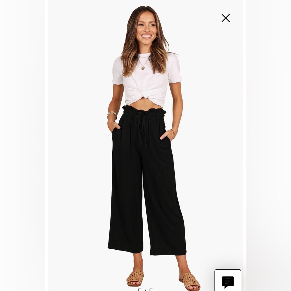 Petal & Pup Hawthorne Linen Blend Wide Leg Crop Pants, Black, sz 2, NWOT